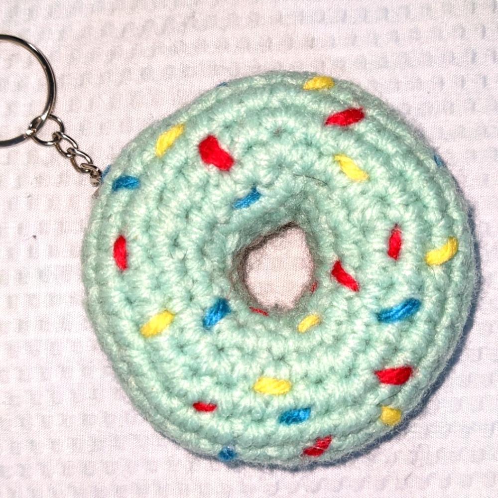 Donut Keychain Mint Crochet Purse Tag HANDCRAFTED NEW